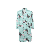 poodle dog green background Men's Long Sleeve Belted Night Robe