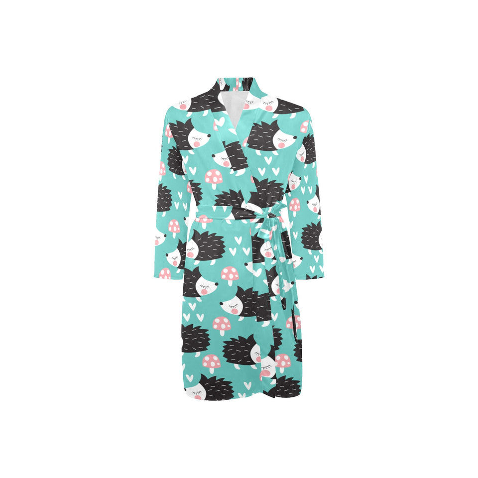 Hedgehog Pattern Print Design 03 Men's Long Sleeve Belted Night Robe