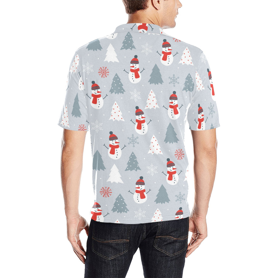 Snowman christmas tree snow gray background Men's All Over Print Polo Shirt
