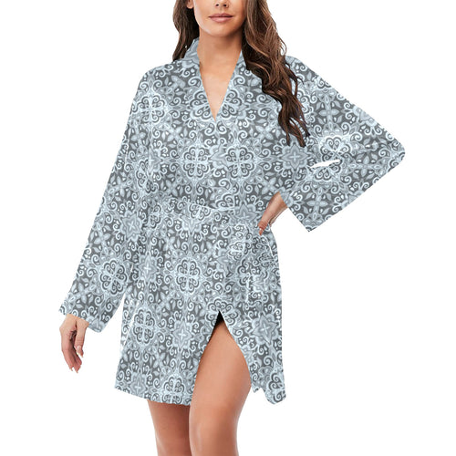 Traditional indian element pattern Women's Long Sleeve Belted Night Robe