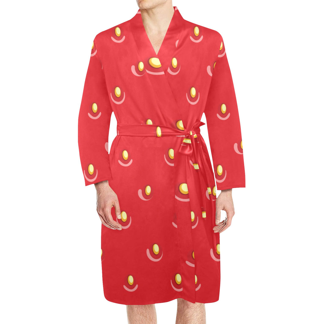 strawberry texture skin pattern Men's Long Sleeve Belted Night Robe
