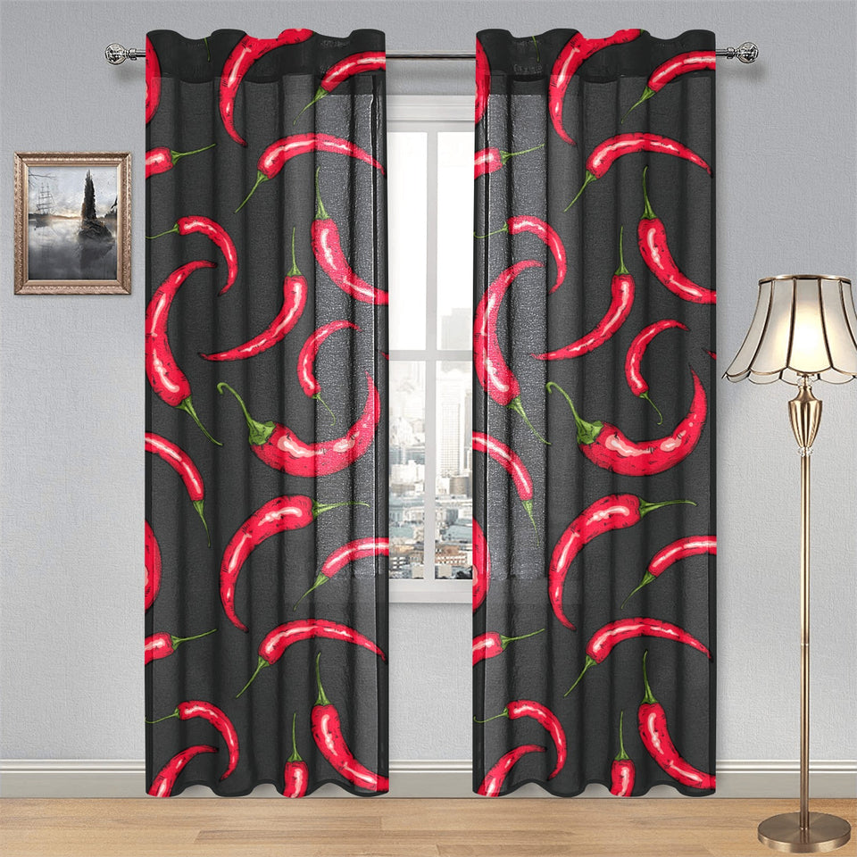 Chili peppers pattern black background Gauze Curtain