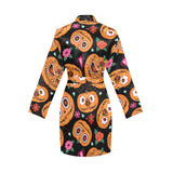 Pumpkin flowers spiderweb Halloween theme Women's Long Sleeve Belted Night Robe