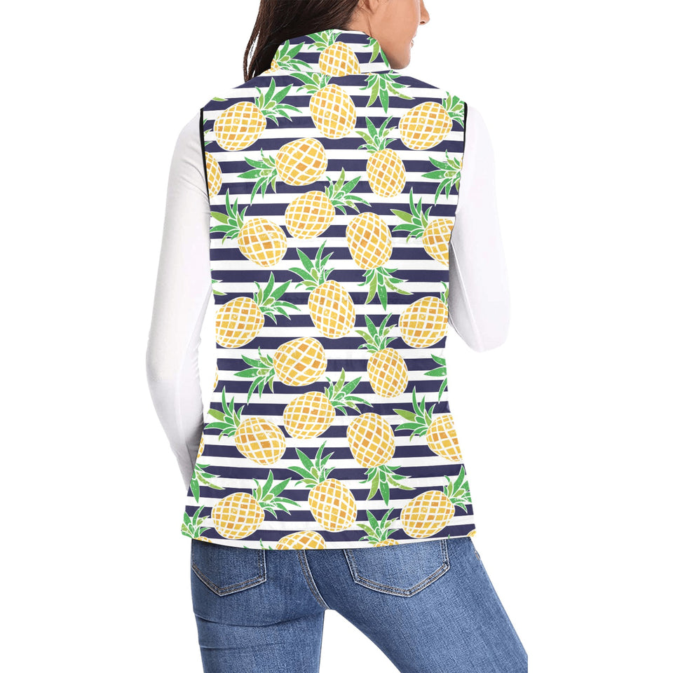 Pineapples pattern striped background Women's Padded Vest