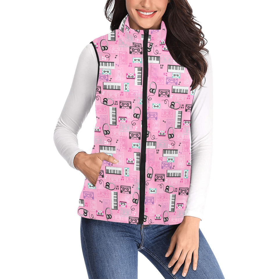 Piano Pattern Print Design 01 Women's Padded Vest