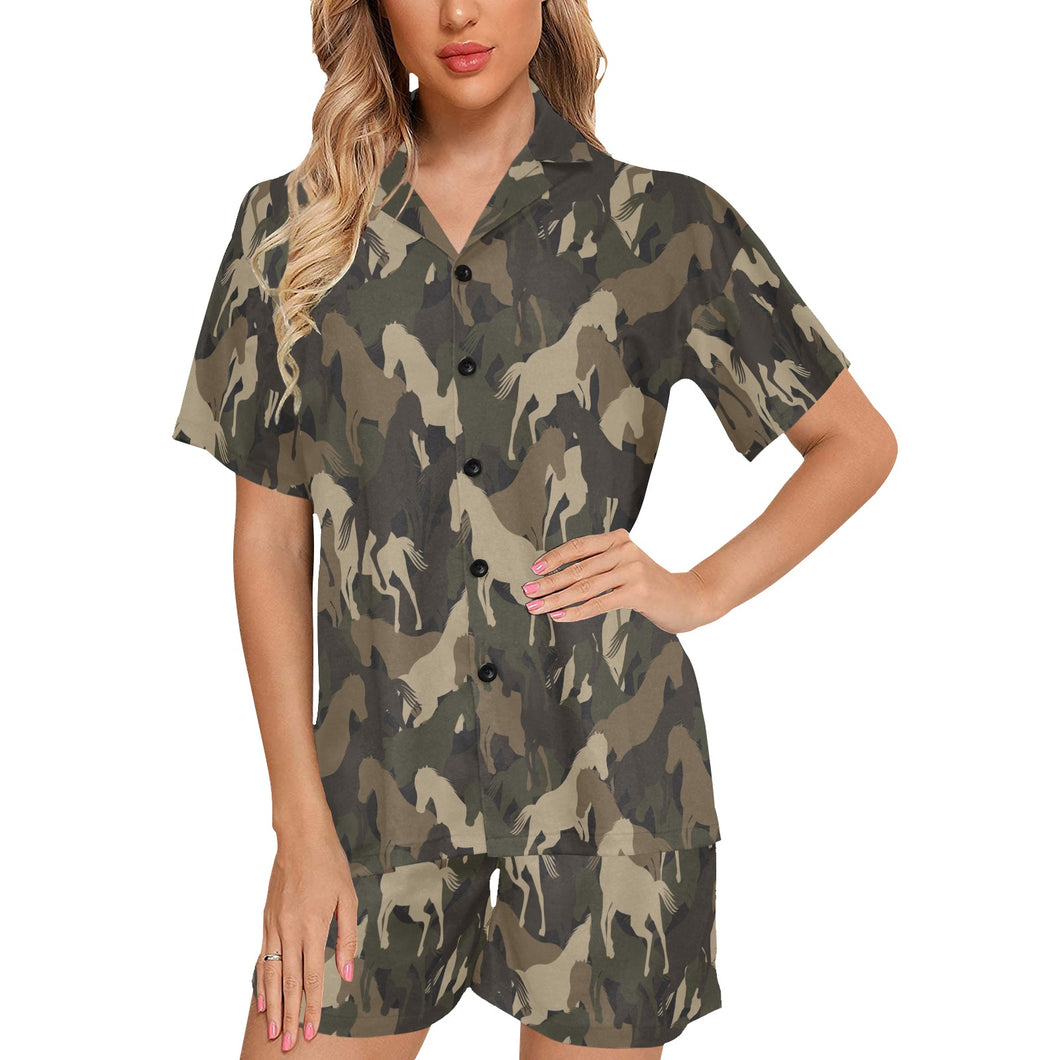 Horse Camouflage Pattern Women's V-Neck Short Pajama Set