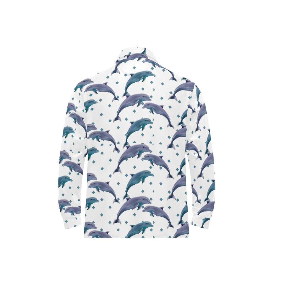 Dolphins pattern dotted background Men's Long Sleeve Polo Shirt