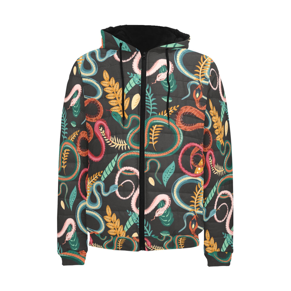Colorful snake plant pattern Men's Padded Hooded Jacket