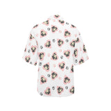Cute pugs pink heart paw pattern Women's All Over Print Hawaiian Shirt