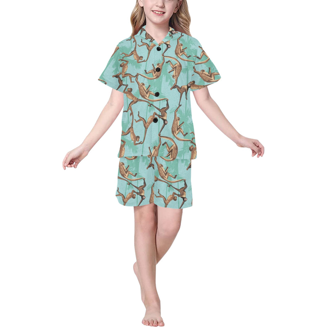 Monkey Palm tree background Kids' Boys' Girls' V-Neck Short Pajama Set