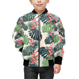 heliconia flowers, palm and monstera leaves Kids' Boys' Girls' Bomber Jacket