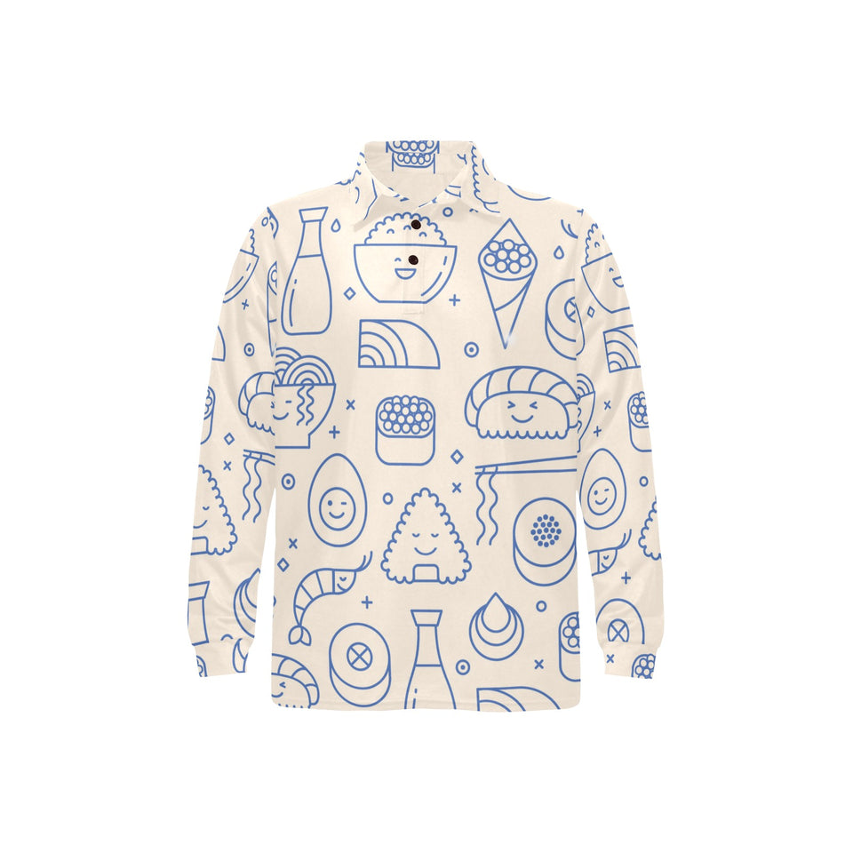 Cute sushi icon pattern Men's Long Sleeve Polo Shirt