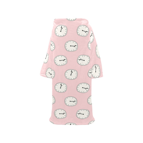 Clock pattern pink blackground Blanket Robe with Sleeves
