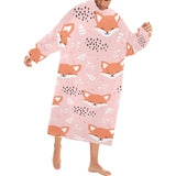 Cute fox pattern pink background Blanket Robe with Sleeves