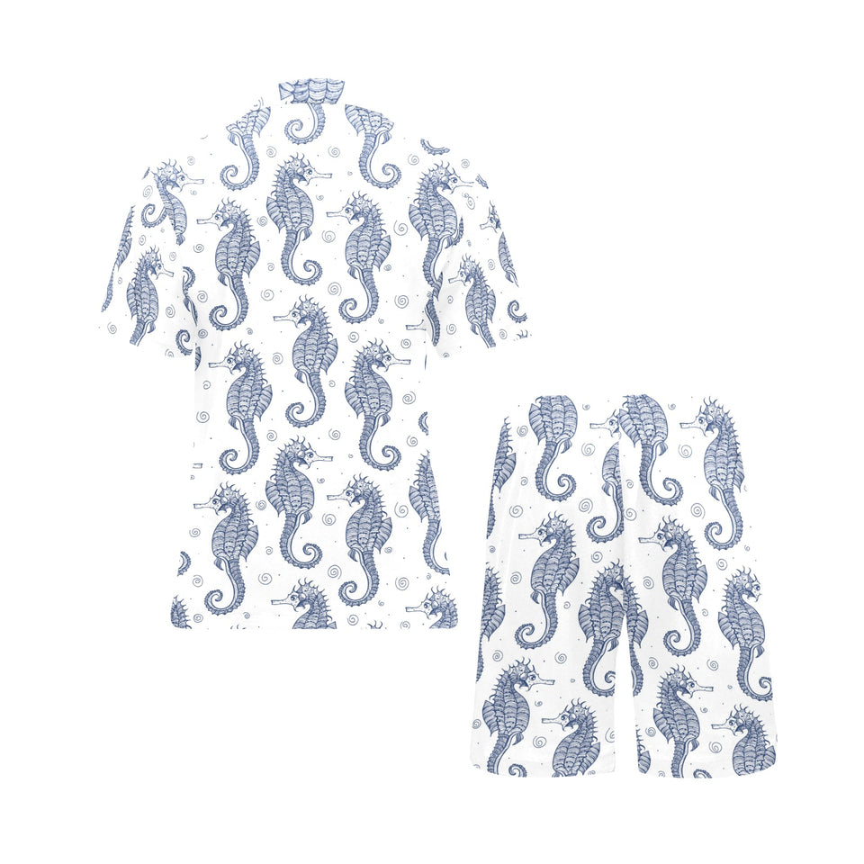 Seahorse pattern background Men's V-Neck Short Pajama Set