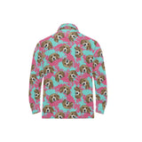 Beagle muzzles turquoise paint splashes pink patte Men's Long Sleeve Polo Shirt