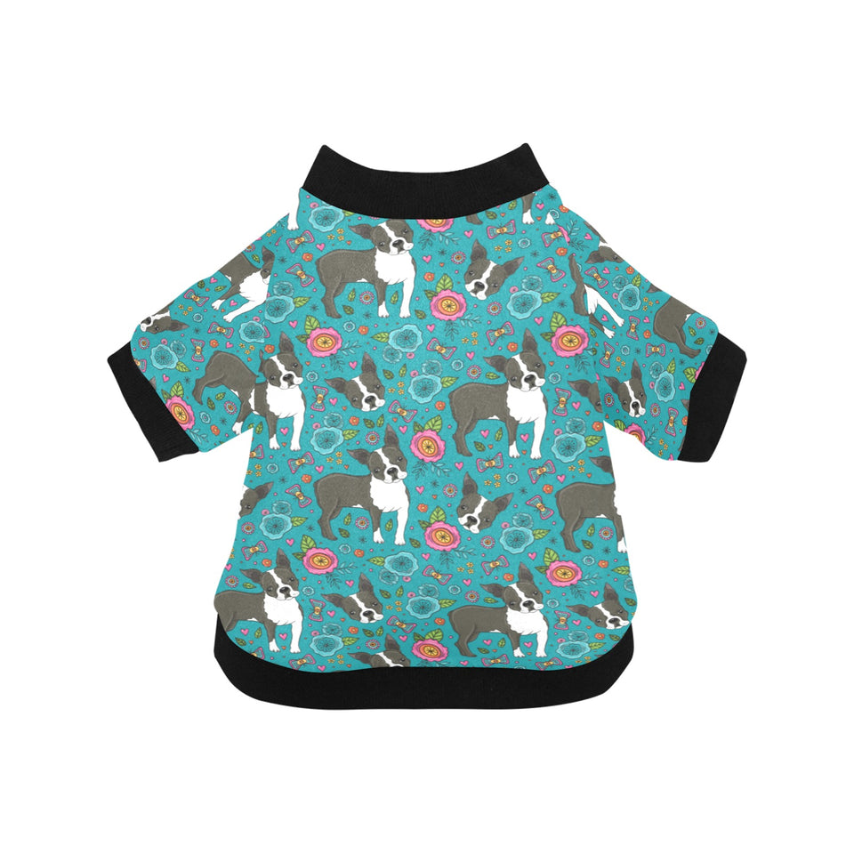 Boston terrier beautiful flower pattern All Over Print Pet Dog Round Neck Fuzzy Shirt