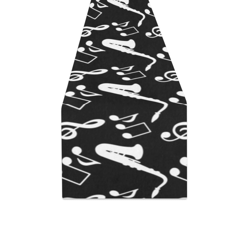 Saxophone music notes treble clef black white them Table Runner