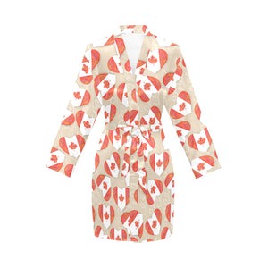 Canada Pattern Print Design 01 Women's Long Sleeve Belted Night Robe