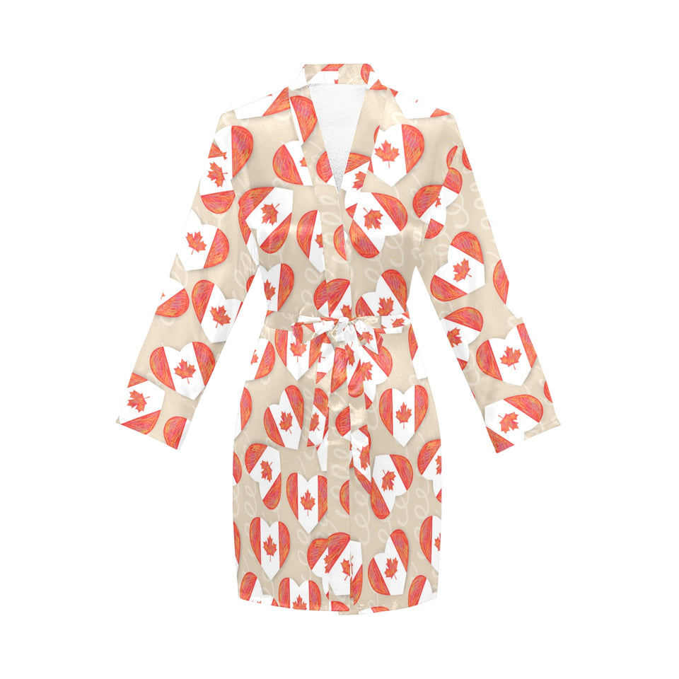 Canada Pattern Print Design 01 Women's Long Sleeve Belted Night Robe