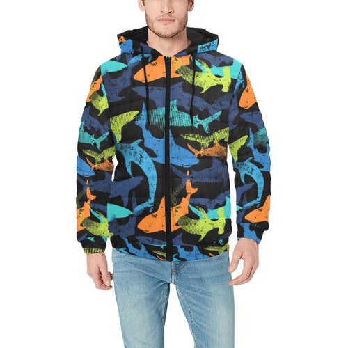 Colorful shark Men's Padded Hooded Jacket