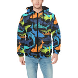Colorful shark Men's Padded Hooded Jacket