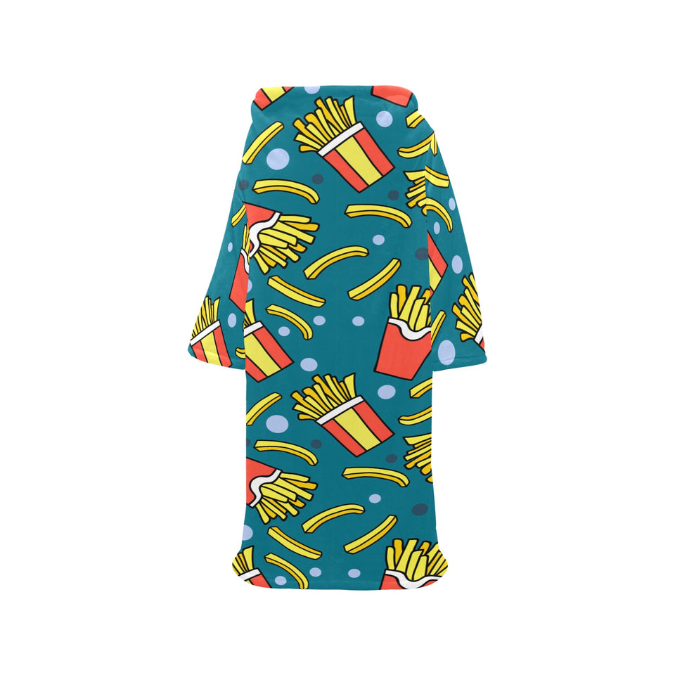 French fries red paper box pattern Blanket Robe with Sleeves