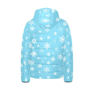 Snowflake pattern blue background Kids' Boys' Girls' Padded Hooded Jacket