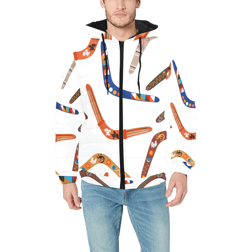 Boomerang Australian aboriginal ornament pattern Men's Padded Hooded Jacket