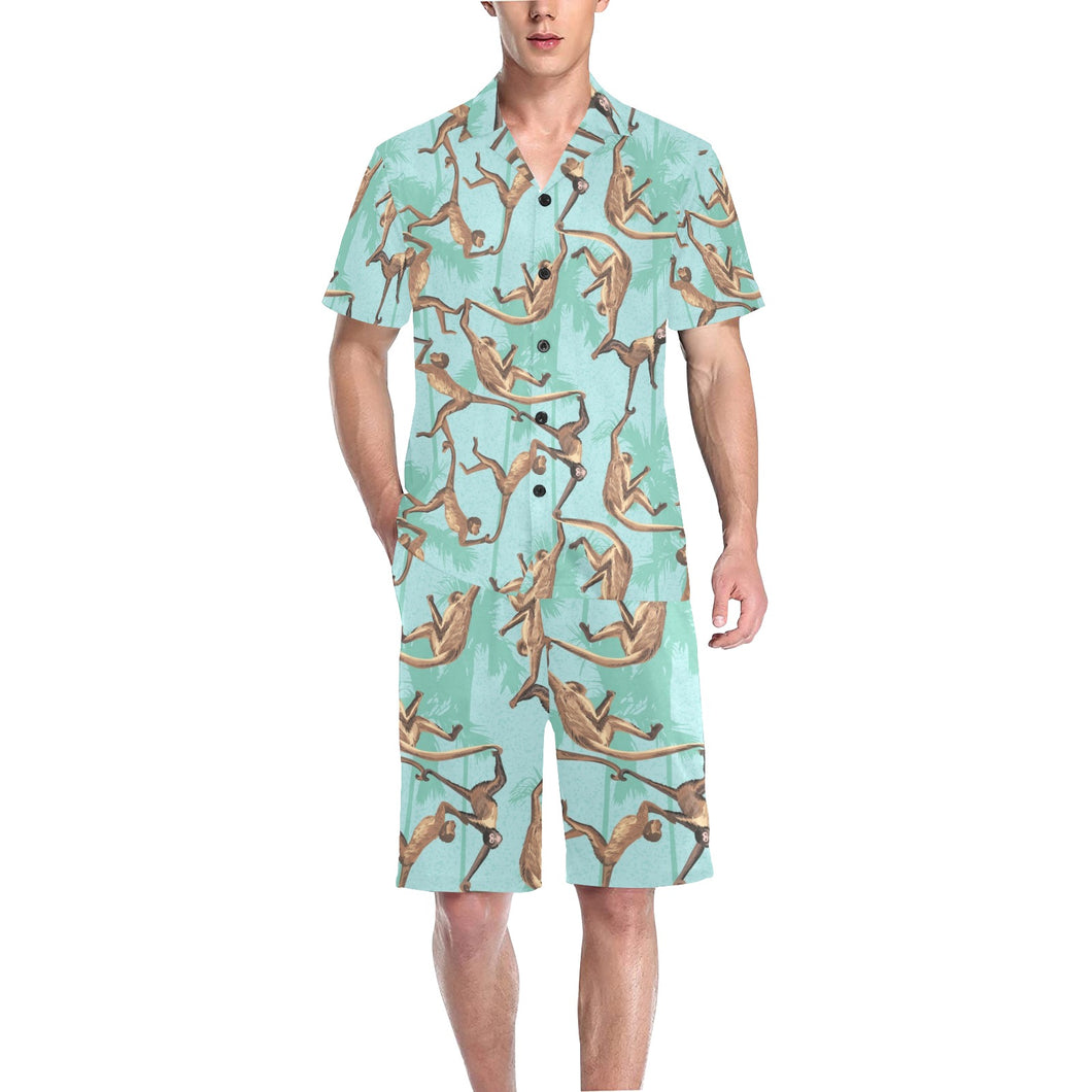 Monkey Palm tree background Men's V-Neck Short Pajama Set