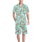 Monkey Palm tree background Men's V-Neck Short Pajama Set