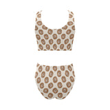 Lion Pattern Print Design 01 Chest Bowknot High Waisted Bikini Swimsuit