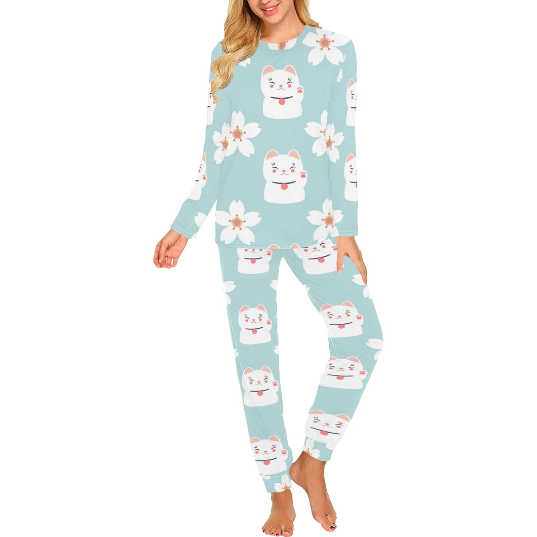 Maneki neko cat sakura Women's All Over Print Pajama Set