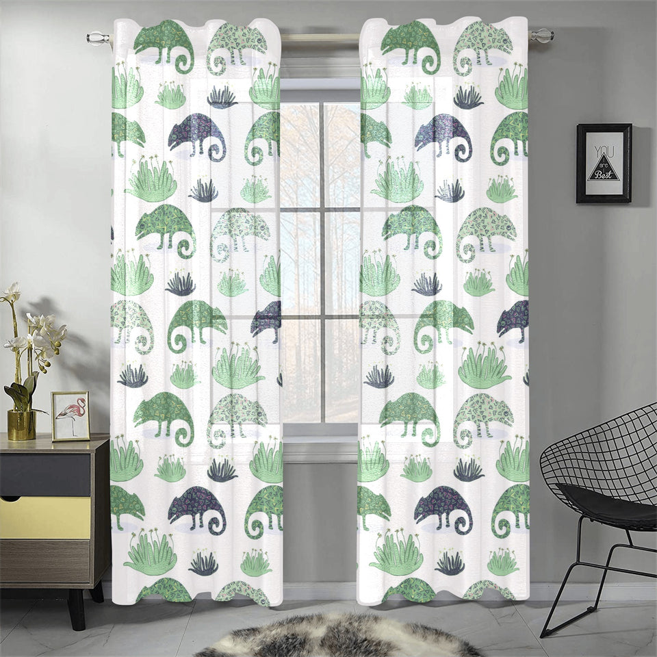 Chameleon lizard succulent plant pattern Gauze Curtain