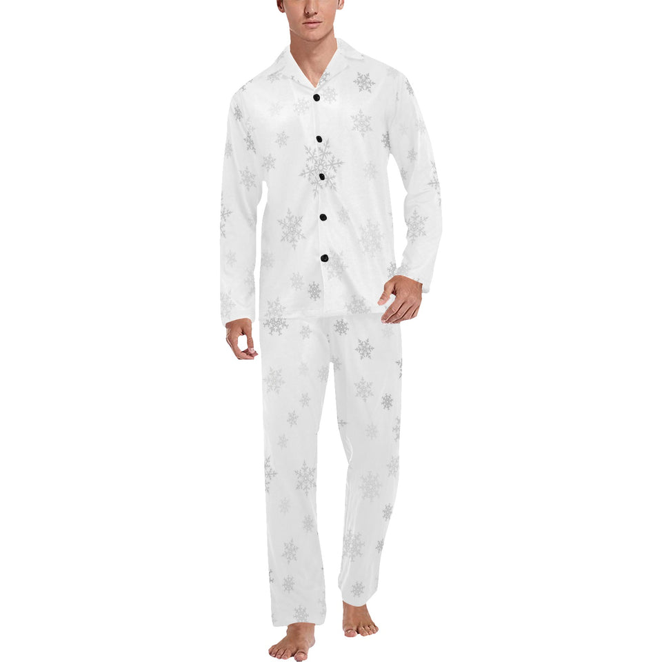 Snowflake pattern white background Men's Long Pajama Set