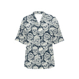 Sugar skull black white pattern Women's All Over Print Hawaiian Shirt
