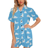 Cute sea lion seal pattern background Women's V-Neck Short Pajama Set