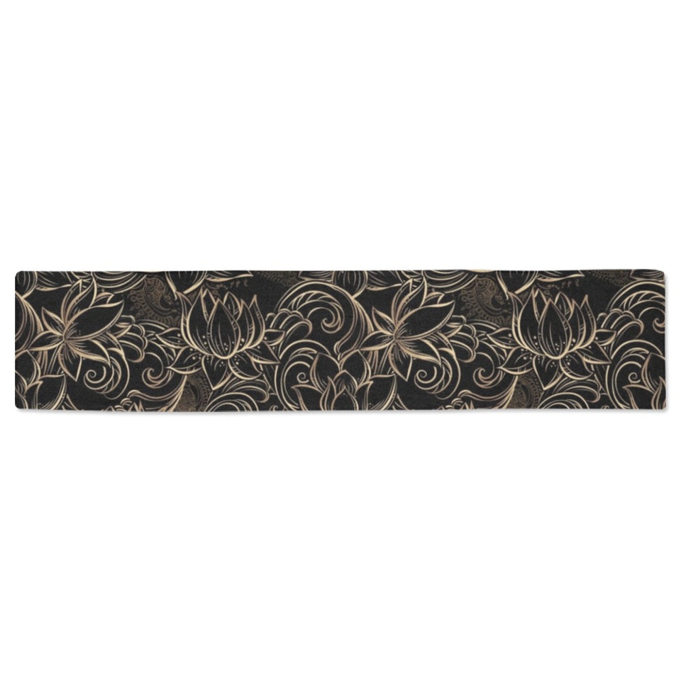 luxurious gold lotus waterlily black background Table Runner