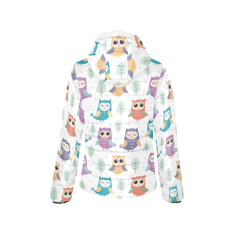 Cute owl pattern Women's Padded Hooded Jacket