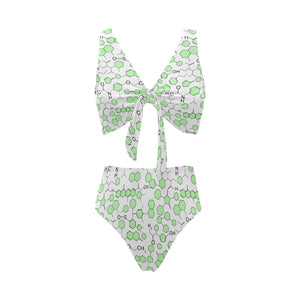 Chemistry Periodic Table Pattern Print Design 03 Chest Bowknot High Waisted Bikini Swimsuit