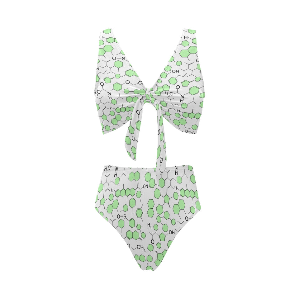 Chemistry Periodic Table Pattern Print Design 03 Chest Bowknot High Waisted Bikini Swimsuit