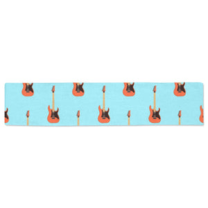 electric guitar pattern light blue background Table Runner