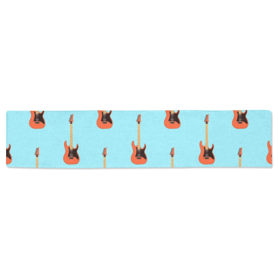 electric guitar pattern light blue background Table Runner