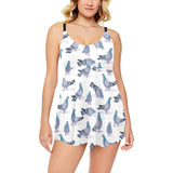 Pigeon Pattern Print Design 03 Chest Sexy Pleated Two Piece Swim Dress