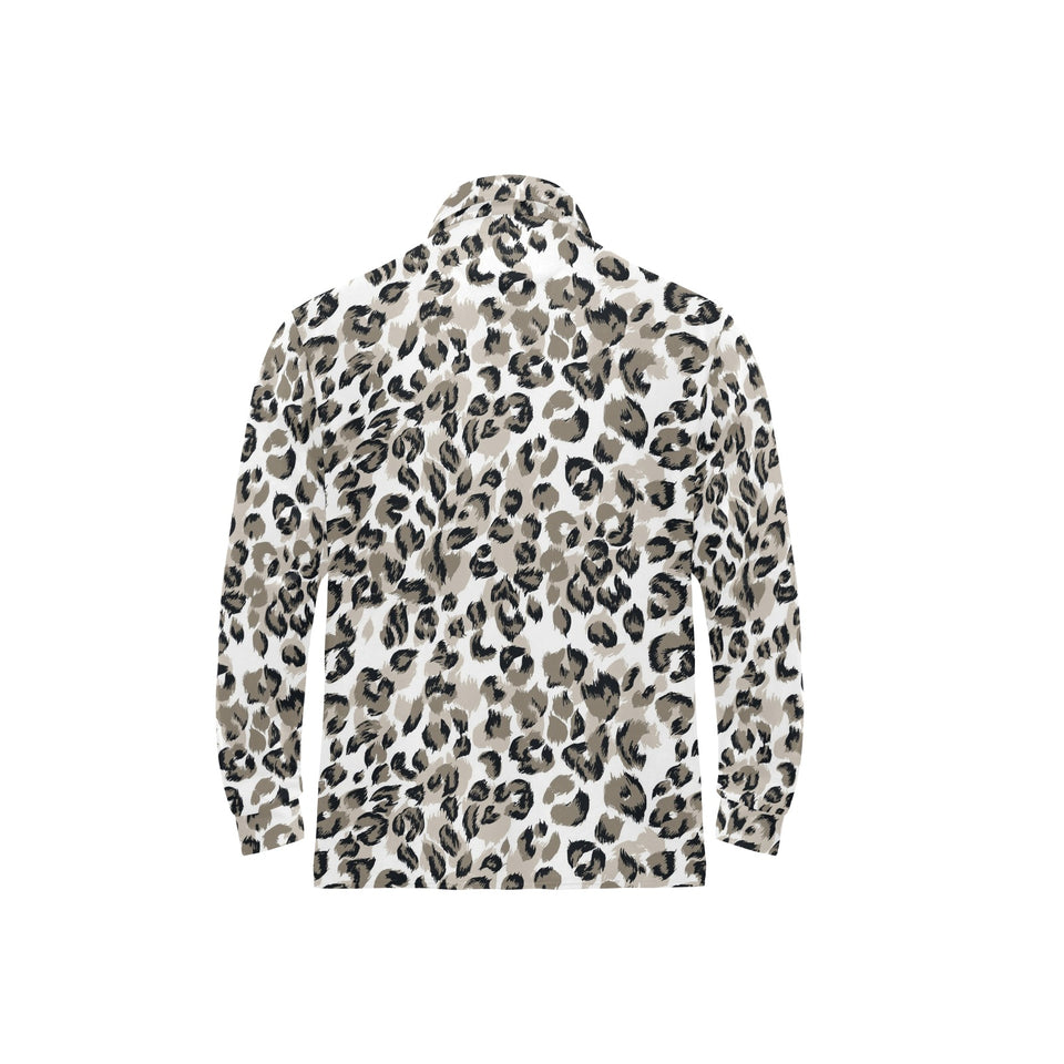 Leopard skin print pattern Men's Long Sleeve Polo Shirt