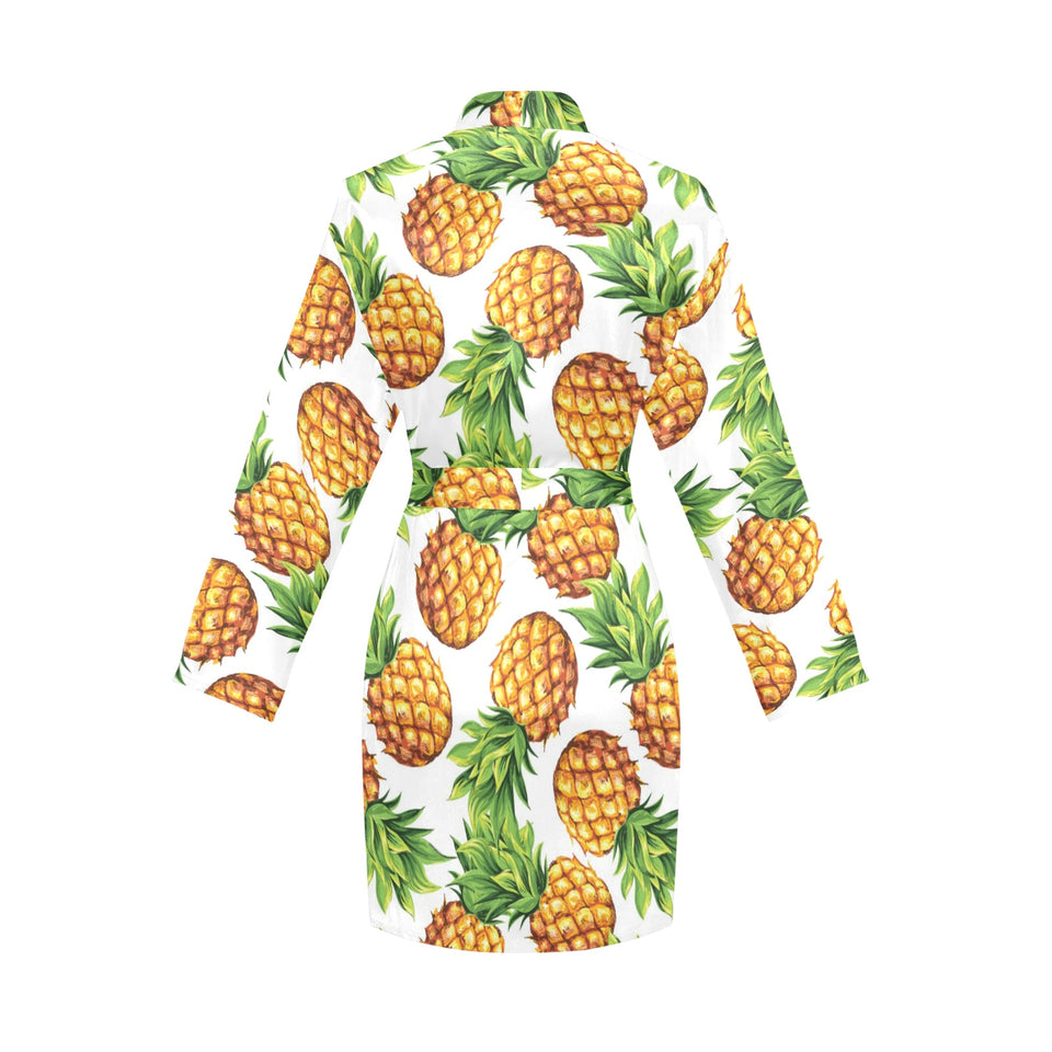 Pineapples design pattern Women's Long Sleeve Belted Night Robe