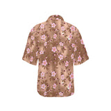 Pink sakura cherry blossom drak brown background Women's All Over Print Hawaiian Shirt