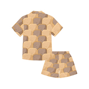 Bread Toast Pattern Print Design 04 Kids' Boys' Girls' V-Neck Short Pajama Set