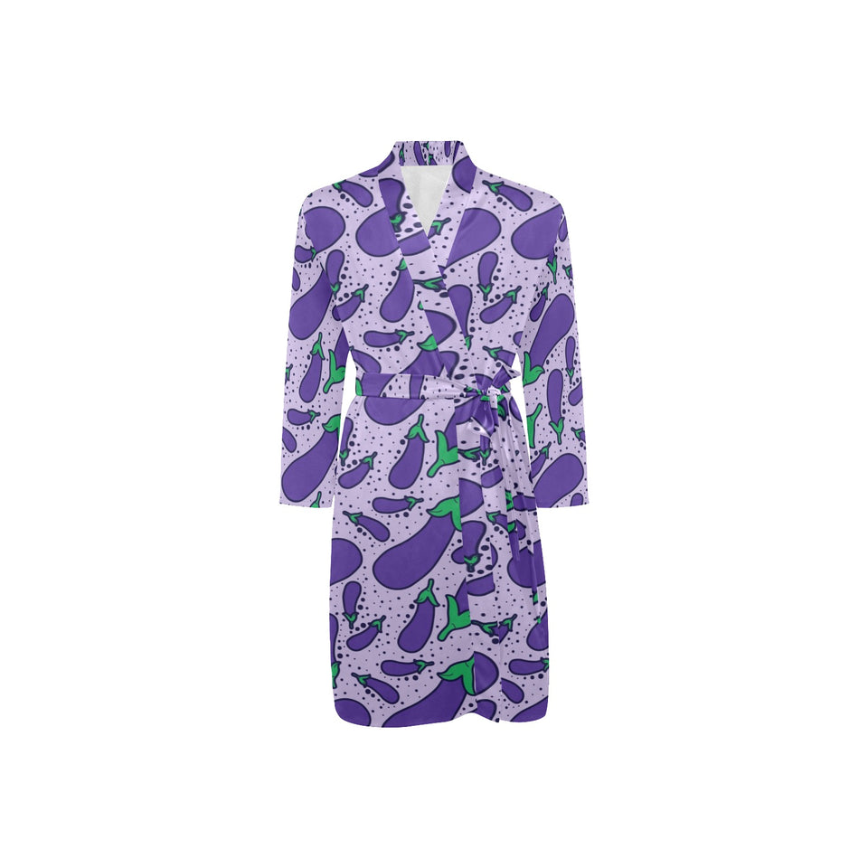 Eggplant Pattern Print Design 03 Men's Long Sleeve Belted Night Robe
