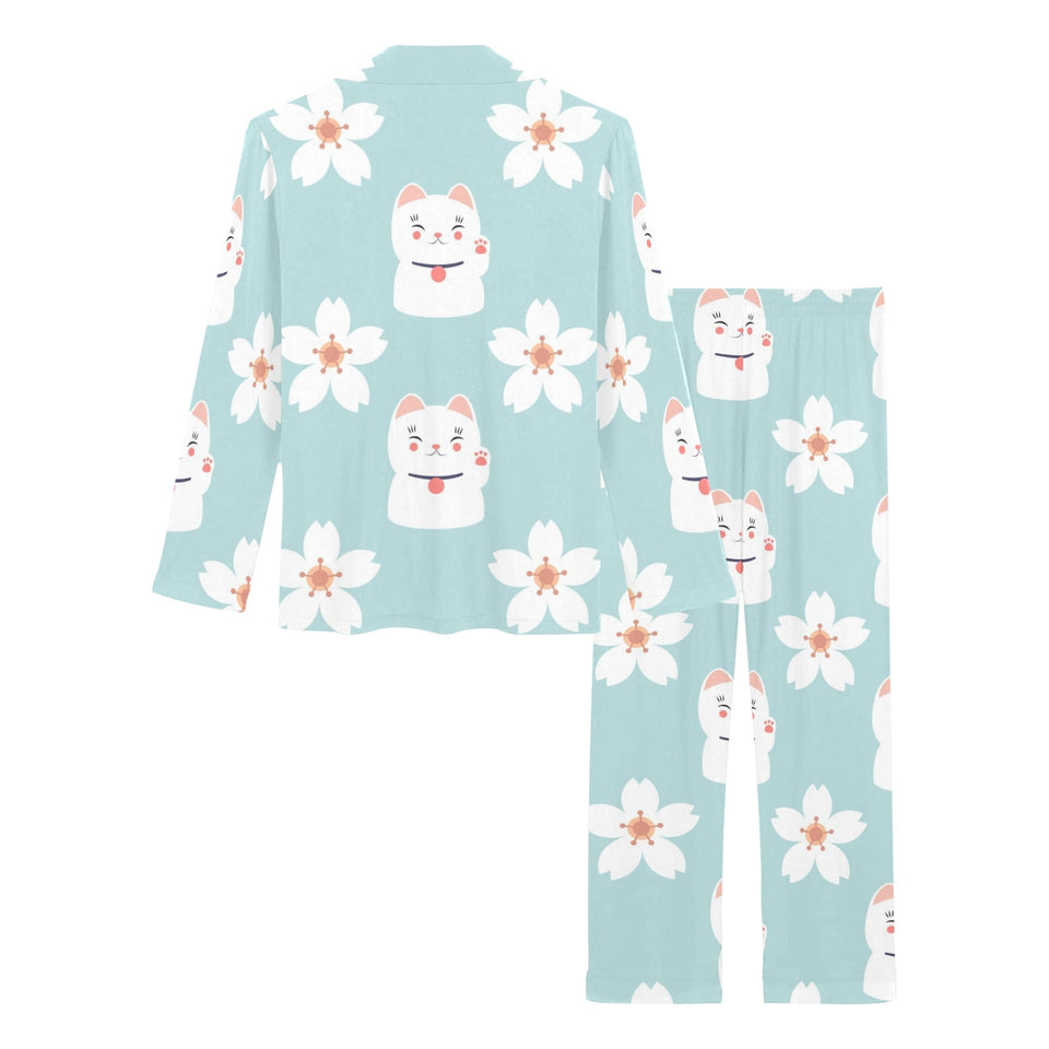 Maneki neko cat sakura Women's Long Pajama Set